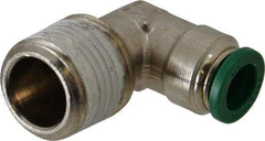 Parker - 3/8" Outside Diam, 1/2 NPTF, Nickel Plated Brass Push-to-Connect Tube Male Elbow - 300 Max psi, Tube to Male NPT Connection, Buna-N O-Ring - Exact Tool & Supply