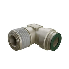 Parker - 1/2" Outside Diam, 3/8 NPTF, Nickel Plated Brass Push-to-Connect Tube Male Elbow - 300 Max psi, Tube to Male NPT Connection, Buna-N O-Ring - Exact Tool & Supply