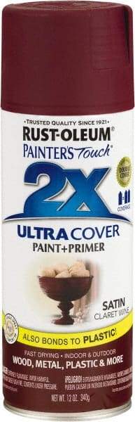 Rust-Oleum - Claret Wine, Satin, Enamel Spray Paint - 8 Sq Ft per Can, 12 oz Container, Use on Multipurpose - Exact Tool & Supply