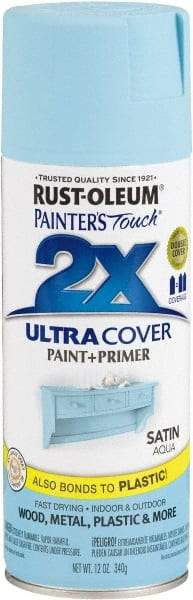 Rust-Oleum - Aqua, Satin, Enamel Spray Paint - 8 Sq Ft per Can, 12 oz Container, Use on Multipurpose - Exact Tool & Supply