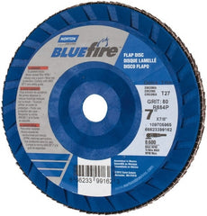 Norton - 7" 80 Grit 7/8" Center Hole Type 27 Zirconia Alumina Flap Disc - Exact Tool & Supply