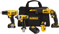 DeWALT - 12 Volt Cordless Tool Combination Kit - Includes 3/8" Drill/Driver, 1/4" Impact Driver, Pivot Reciprocating Saw & LED Worklight, Lithium-Ion Battery Included - Exact Tool & Supply
