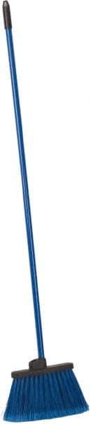 PRO-SOURCE - 12" Wide, Blue Polypropylene Bristles, 46-1/2" Vinyl-Coated Metal Handle, Angled Broom - Flagged - Exact Tool & Supply