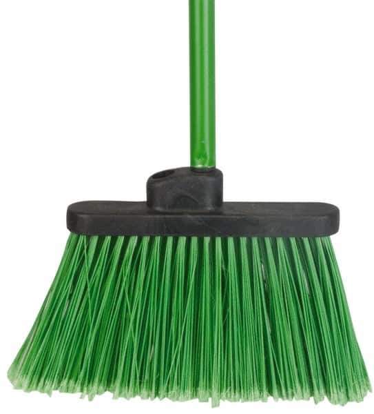 PRO-SOURCE - 12" Wide, Green Polypropylene Bristles, 48" Vinyl-Coated Metal Handle, Angled Broom - Flagged - Exact Tool & Supply