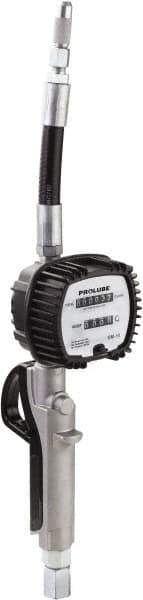 PRO-LUBE - 1/2 Inlet Thread, Mechanical Cast Aluminum Lubricant Meter - 8" Long Spout, FNPT Inlet Thread, Measures in Liters, Quarts - Exact Tool & Supply