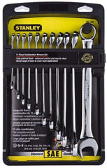 Stanley - 11 Piece, 1/4" to 13/16", 12 Point Combination Wrench Set - Inch Measurement Standard, Full Polish Finish, Comes in Plastic Case - Exact Tool & Supply
