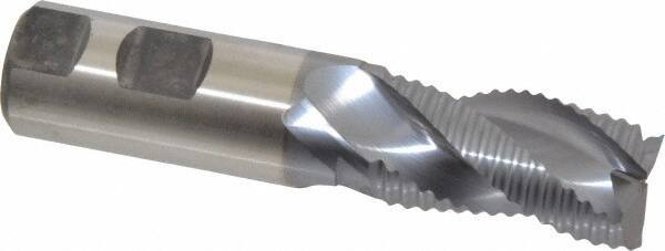 Niagara Cutter - 1" Diam, Coarse Pitch, 1-3/4" LOC, 3 Flute Cobalt Roughing Square End Mill - TiCN Finish, 4-5/8" OAL, 1" Shank Diam, Single End, Centercutting, 36° Helix - Exact Tool & Supply