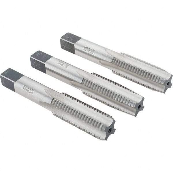 Made in USA - M20x2.50 Metric Coarse, 4 Flute, Bottoming, Plug & Taper, Bright Finish, High Speed Steel Tap Set - Right Hand Cut, 4-15/32" OAL, 2" Thread Length - Exact Tool & Supply