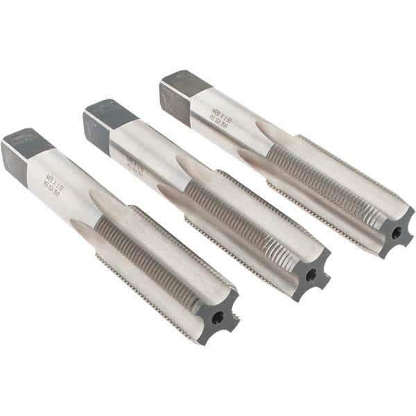 Made in USA - M20x1.50 Metric Fine, 4 Flute, Bottoming, Plug & Taper, Bright Finish, High Speed Steel Tap Set - Right Hand Cut, 4-15/32" OAL, 2" Thread Length - Exact Tool & Supply