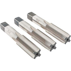 Made in USA - M20x1.50 Metric Fine, 4 Flute, Bottoming, Plug & Taper, Bright Finish, High Speed Steel Tap Set - Right Hand Cut, 4-15/32" OAL, 2" Thread Length - Exact Tool & Supply