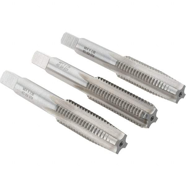 Made in USA - M14x2.00 Metric Coarse, 4 Flute, Bottoming, Plug & Taper, Bright Finish, High Speed Steel Tap Set - Right Hand Cut, 3-19/32" OAL, 1-21/32" Thread Length - Exact Tool & Supply