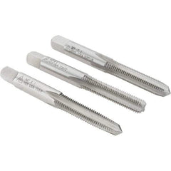Made in USA - M7x1.00 Metric Coarse, 4 Flute, Bottoming, Plug & Taper, Bright Finish, High Speed Steel Tap Set - Right Hand Cut, 2-23/32" OAL, 1-1/8" Thread Length - Exact Tool & Supply