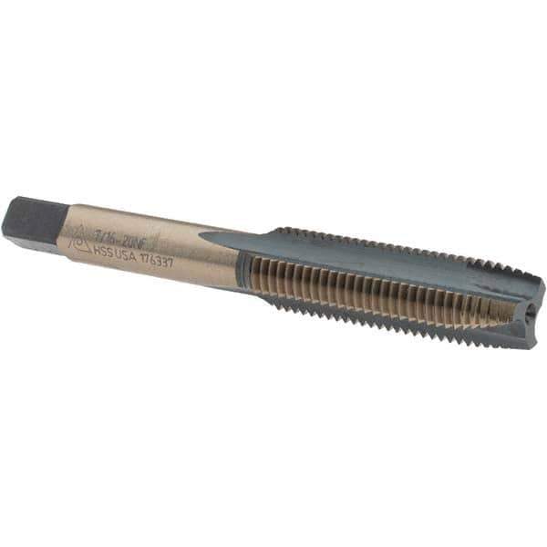 Made in USA - 7/16-20 UNF, 3 Flute, Bright Finish, High Speed Steel Spiral Point Tap - Plug Chamfer, Right Hand Thread, 3-5/32" OAL - Exact Tool & Supply