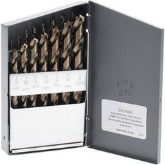 Made in USA - 1/16 to 1/2", 135° Point, Bright Finish, Cobalt Jobber Length Drill Bit Set - Exact Tool & Supply
