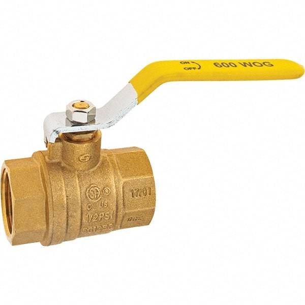 Value Collection - 1" Pipe, Brass Full Port Ball Valve - 2 Piece, NPT Ends, Lever Handle, 600 WOG, 150 WSP - Exact Tool & Supply