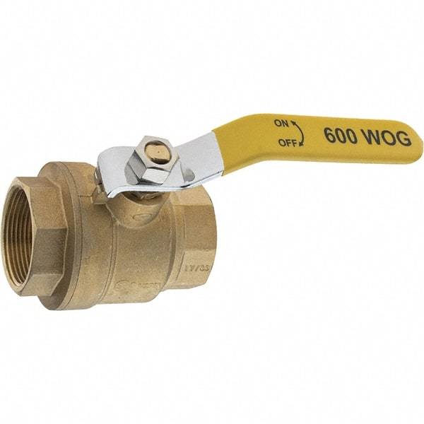 Value Collection - 1-1/2" Pipe, Brass Full Port Ball Valve - 2 Piece, NPT Ends, Lever Handle, 600 WOG, 150 WSP - Exact Tool & Supply