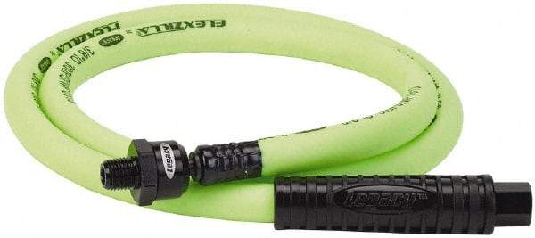 Legacy - 3/8" ID x 0.61" OD 4' Long Lead-In Whip Hose - FNPT x MNPT Ball Swivel Ends, 300 Working psi, 140°, 1/4" Fitting, Green - Exact Tool & Supply
