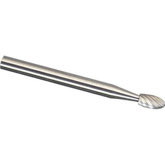 Made in USA - 3/16" Cut Diam, 1/4" Shank Diam, Oval Head Aluma Cut Burr - Carbide, 5/16" LOC, 2" OAL - Exact Tool & Supply