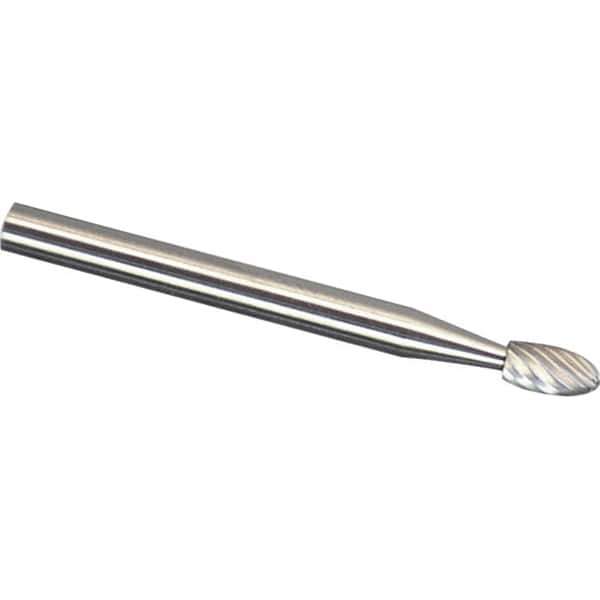 Made in USA - 3mm Cut Diam, 0.1181" Shank Diam, Oval Head Double Cut Burr - Carbide, 5.5mm LOC, 75mm OAL - Exact Tool & Supply