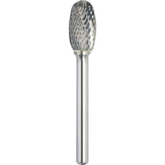 Made in USA - 3/8" Cut Diam, 1/4" Shank Diam, Oval Head Double Cut Burr - Carbide, 5/8" LOC, 2-3/8" OAL - Exact Tool & Supply
