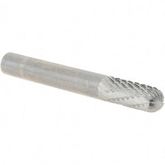 Made in USA - 1/4" Cut Diam, 1/4" Shank Diam, Cylinder with Radius Head Double Cut Burr - Carbide, Radius End, 5/8" LOC, 2" OAL - Exact Tool & Supply