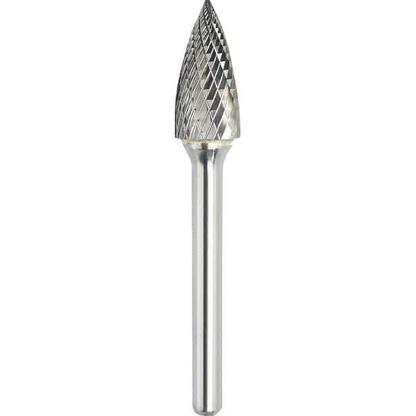 Made in USA - 6.3mm Cut Diam, 0.1181" Shank Diam, Tree Head Double Cut Burr - Carbide, 12.7mm LOC, 50mm OAL - Exact Tool & Supply