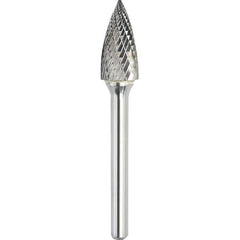 Made in USA - 6.3mm Cut Diam, 0.1181" Shank Diam, Tree Head Double Cut Burr - Carbide, 12.7mm LOC, 50mm OAL - Exact Tool & Supply
