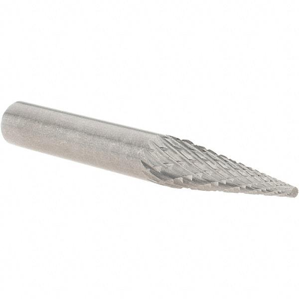 Made in USA - 1/4" Cut Diam, 1/4" Shank Diam, Cone Head Double Cut Burr - Carbide, Point End, 3/4" LOC, 2" OAL - Exact Tool & Supply