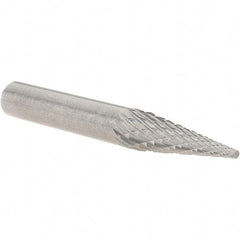 Made in USA - 1/4" Cut Diam, 1/4" Shank Diam, Cone Head Double Cut Burr - Carbide, Point End, 3/4" LOC, 2" OAL - Exact Tool & Supply
