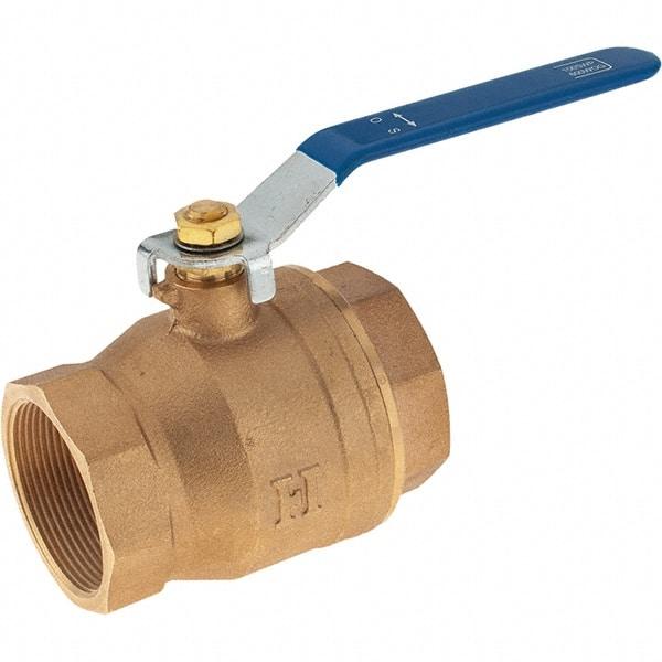 Value Collection - 2" Pipe, Bronze Full Port Ball Valve - 2 Piece, NPT Ends, Lever Handle, 600 WOG, 150 WSP - Exact Tool & Supply
