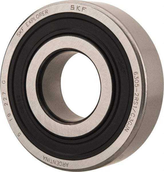 SKF - 25mm Bore Diam, 62mm OD, Double Seal Deep Groove Radial Ball Bearing - 17mm Wide, 1 Row, Round Bore, 11,600 Nm Static Capacity, 23,400 Nm Dynamic Capacity - Exact Tool & Supply