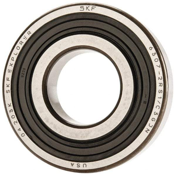SKF - 35mm Bore Diam, 80mm OD, Double Seal Deep Groove Radial Ball Bearing - 21mm Wide, 1 Row, Round Bore, 19,000 Nm Static Capacity, 35,100 Nm Dynamic Capacity - Exact Tool & Supply
