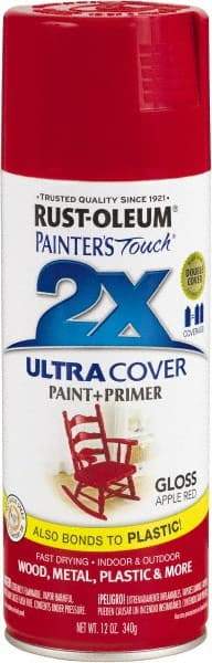 Rust-Oleum - Apple Red, Gloss, Enamel Spray Paint - 8 to 12 Sq Ft per Can, 12 oz Container - Exact Tool & Supply