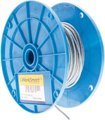 Value Collection - 1/8" Diam, Galvanized Steel Wire Rope - 2,000 Lb Breaking Strength, 7 x 19 Strand Core - Exact Tool & Supply