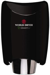 World Dryer - 1250 Watt Black Finish Electric Hand Dryer - 208/230 Volts, 1.8-5.2 Amps, 9-21/64" Wide x 12-1/2" High x 7-5/8" Deep - Exact Tool & Supply