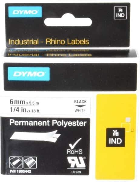 Dymo - 1/4" Wide x 216" Long, White Polyester Label Printer Cartridge - For RHINO 1000, 3000, 4200, 5000, 5200,6000, 6500 - Exact Tool & Supply
