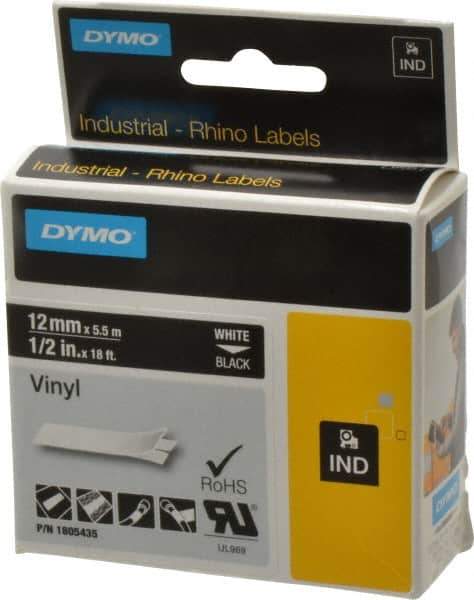 Dymo - 5" Wide x 216" Long, Black Vinyl Label Printer Cartridge - For RHINO 1000, 3000, 4200, 5000, 5200,6000, 6500 - Exact Tool & Supply