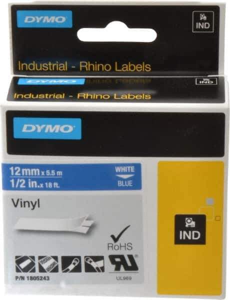 Dymo - 5" Wide x 216" Long, Blue Vinyl Label Printer Cartridge - For RHINO 1000, 3000, 4200, 5000, 5200,6000, 6500 - Exact Tool & Supply
