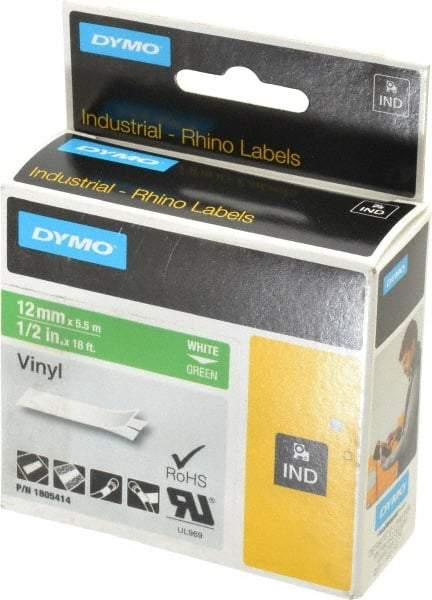Dymo - 5" Wide x 216" Long, Green Vinyl Label Printer Cartridge - For RHINO 1000, 3000, 4200, 5000, 5200,6000, 6500 - Exact Tool & Supply