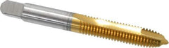 Cleveland - M8x1.25, 2 Flute, TiN Finish, High Speed Steel Spiral Point Tap - Plug Chamfer, Right Hand Thread, 0.69" Thread Length, 2B Class of Fit, Series 1011TN - Exact Tool & Supply