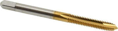 Cleveland - #8-32, 2 Flute, TiN Finish, High Speed Steel Spiral Point Tap - Plug Chamfer, Right Hand Thread, 0.38" Thread Length, 2B Class of Fit, Series 1011TN - Exact Tool & Supply