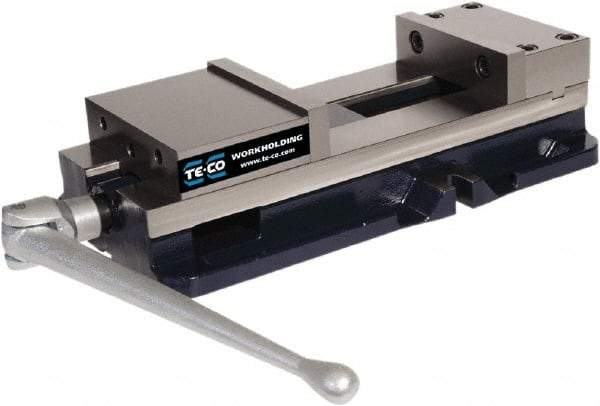 TE-CO - 8" Jaw Width, 11" Jaw Opening Capacity, Horizontal Stationary Machine Vise - Manual Operation, 12,000 Lb Capacity, 1 Station, 24-1/2" Long x 5.51" High x 2-1/4" Deep, 2-1/4" Jaw Height - Exact Tool & Supply