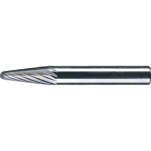 PFERD - 1/4" Cut Diam, 1/4" Shank Diam, 14° Taper Head Single Cut Burr - Tungsten Carbide, 5/8" LOC, 1-15/16" OAL - Exact Tool & Supply