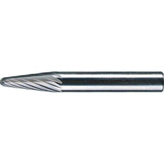 PFERD - 1/4" Cut Diam, 1/4" Shank Diam, 14° Taper Head Single Cut Burr - Tungsten Carbide, 5/8" LOC, 1-15/16" OAL - Exact Tool & Supply
