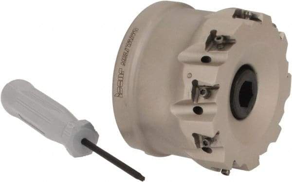 Iscar - 9 Inserts, 2-1/2" Cut Diam, 1" Arbor Diam, 0.315" Max Depth of Cut, Indexable Square-Shoulder Face Mill - 0/90° Lead Angle, 1-3/4" High, T490 LN.T 0804 Insert Compatibility, Through Coolant, Series Helitang - Exact Tool & Supply