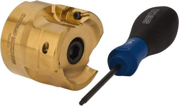 Seco - 2" Cut Diam, 0.295" Max Depth, 3/4" Arbor Hole, 3 Inserts, XPKX12 Insert Style, Indexable Copy Face Mill - R220.97-12 Cutter Style, 30,000 Max RPM, 1.77" High, Through Coolant, Series R220 - Exact Tool & Supply