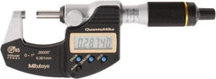 Mitutoyo - 0 to 1 Inch Range, 0.0001 Inch Resolution, Rapid Measurement, IP65 Electronic Outside Micrometer - 0.0001 Inch Accuracy, Ratchet Stop Thimble, Carbide Face, SR44 Battery, Plastic Case, Includes NIST Traceable Certification of Inspection - Exact Tool & Supply