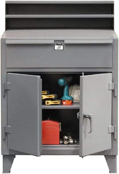 Strong Hold - 1 Drawer Shop Desk - 36 Inch Wide x 28 Inch Deep x 54 Inch High, Dark Gray - Exact Tool & Supply