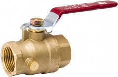 Value Collection - 3/4" Pipe, Full Port, Brass Side Drain Ball Valve - Inline - Two Way Flow, IPS Ends, Lever Handle, 500 WOG, 150 WSP - Exact Tool & Supply