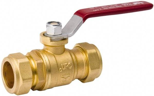 Value Collection - 1" Pipe, Full Port, Brass Standard Ball Valve - Inline - Two Way Flow, Comp Ends, Lever Handle, 200 WOG, 150 WSP - Exact Tool & Supply